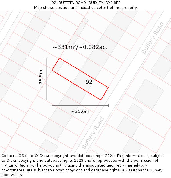 92, BUFFERY ROAD, DUDLEY, DY2 8EF: Plot and title map