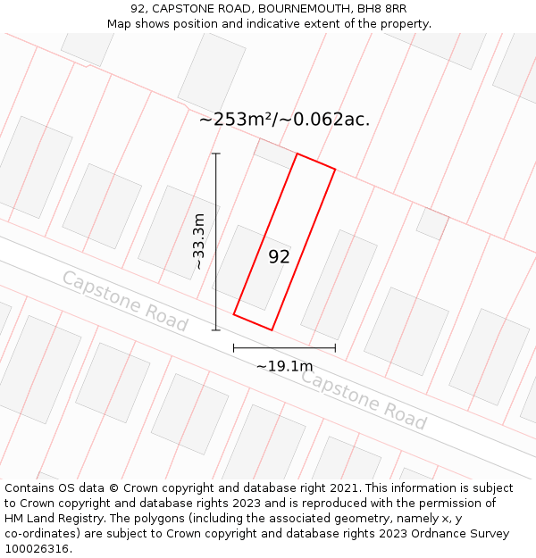 92, CAPSTONE ROAD, BOURNEMOUTH, BH8 8RR: Plot and title map