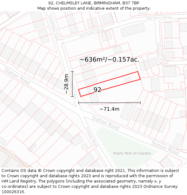 92, CHELMSLEY LANE, BIRMINGHAM, B37 7BP: Plot and title map