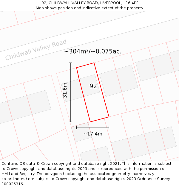 92, CHILDWALL VALLEY ROAD, LIVERPOOL, L16 4PF: Plot and title map