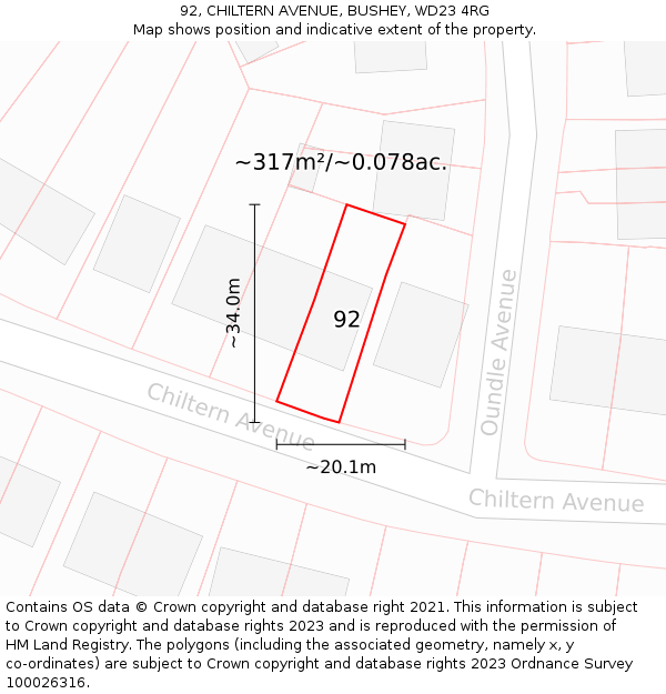 92, CHILTERN AVENUE, BUSHEY, WD23 4RG: Plot and title map