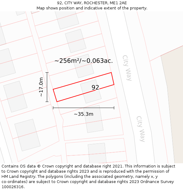 92, CITY WAY, ROCHESTER, ME1 2AE: Plot and title map