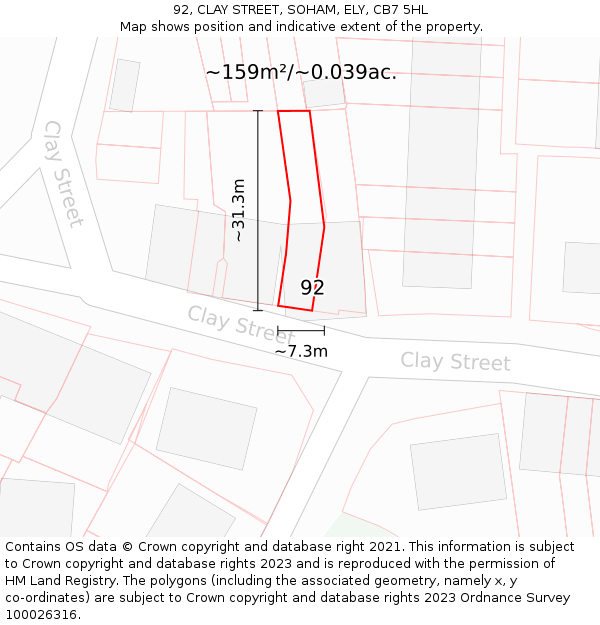 92, CLAY STREET, SOHAM, ELY, CB7 5HL: Plot and title map