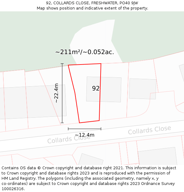 92, COLLARDS CLOSE, FRESHWATER, PO40 9JW: Plot and title map