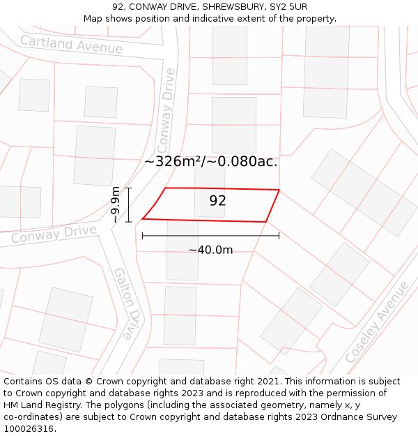 92, CONWAY DRIVE, SHREWSBURY, SY2 5UR: Plot and title map