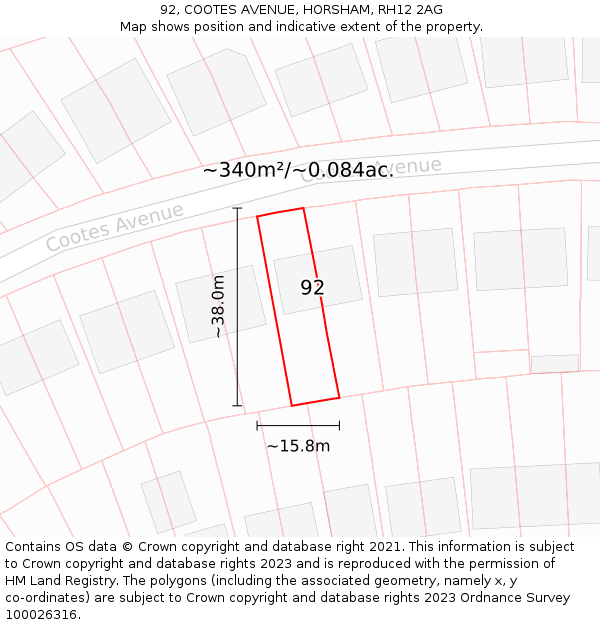 92, COOTES AVENUE, HORSHAM, RH12 2AG: Plot and title map