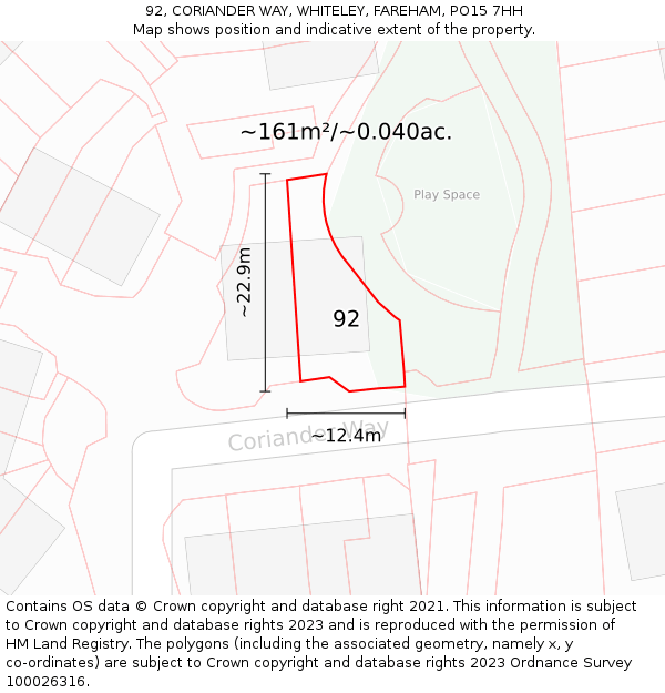 92, CORIANDER WAY, WHITELEY, FAREHAM, PO15 7HH: Plot and title map