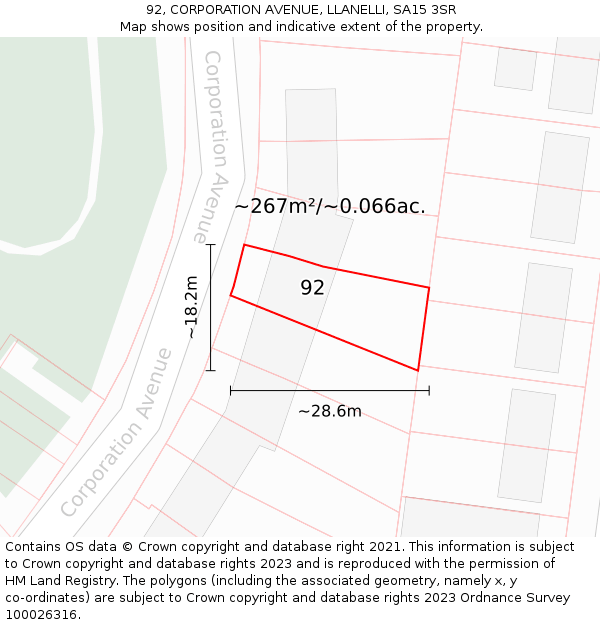 92, CORPORATION AVENUE, LLANELLI, SA15 3SR: Plot and title map