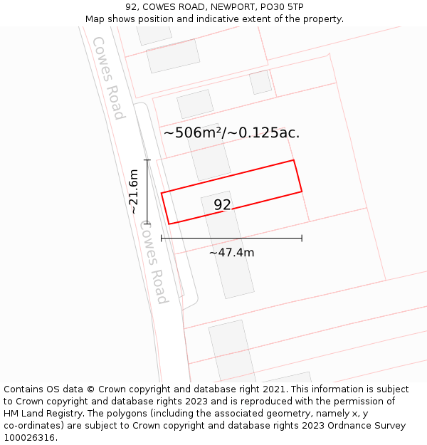 92, COWES ROAD, NEWPORT, PO30 5TP: Plot and title map