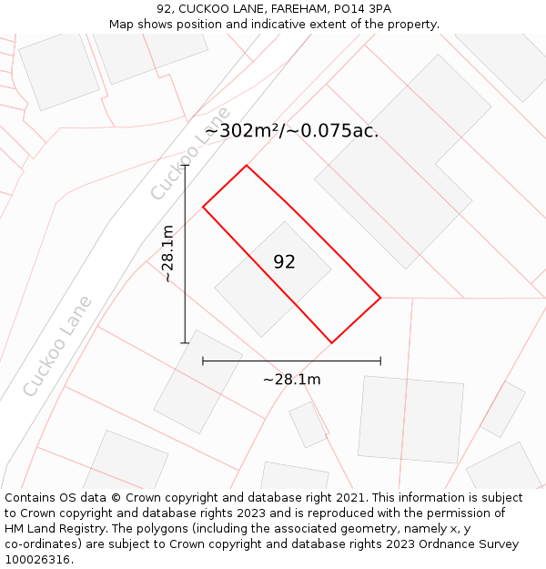 92, CUCKOO LANE, FAREHAM, PO14 3PA: Plot and title map