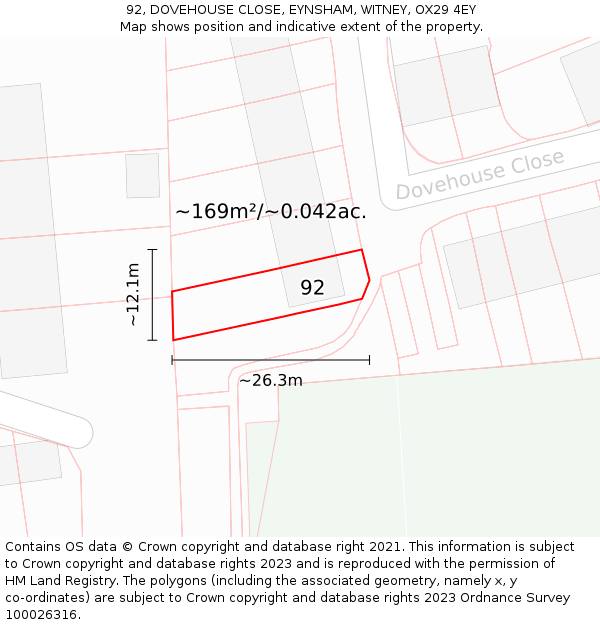 92, DOVEHOUSE CLOSE, EYNSHAM, WITNEY, OX29 4EY: Plot and title map