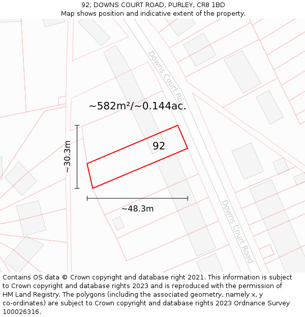 92, DOWNS COURT ROAD, PURLEY, CR8 1BD: Plot and title map