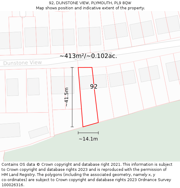 92, DUNSTONE VIEW, PLYMOUTH, PL9 8QW: Plot and title map