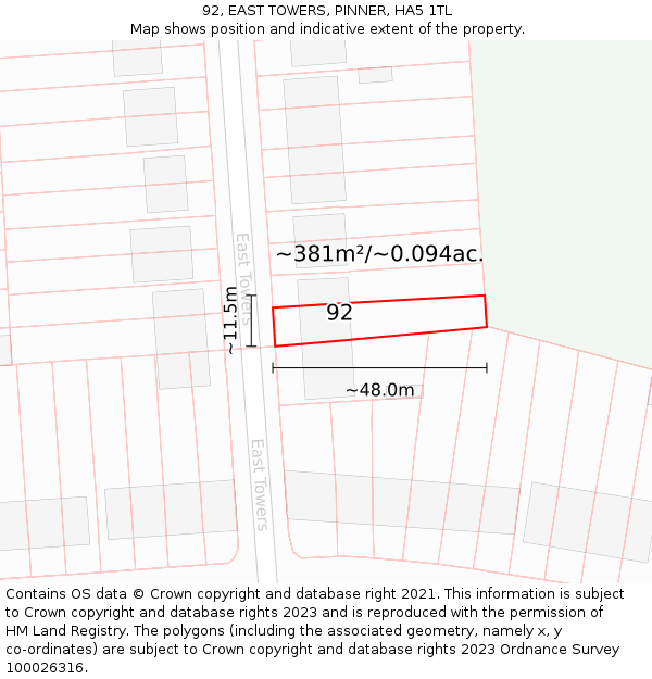 92, EAST TOWERS, PINNER, HA5 1TL: Plot and title map