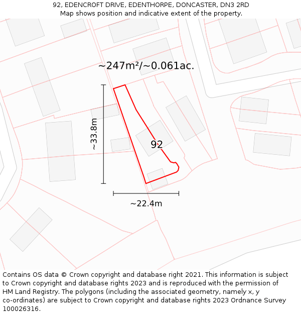 92, EDENCROFT DRIVE, EDENTHORPE, DONCASTER, DN3 2RD: Plot and title map