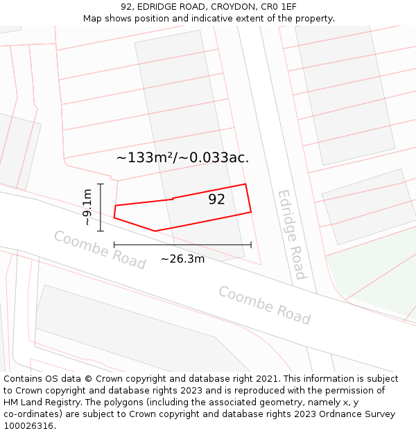 92, EDRIDGE ROAD, CROYDON, CR0 1EF: Plot and title map