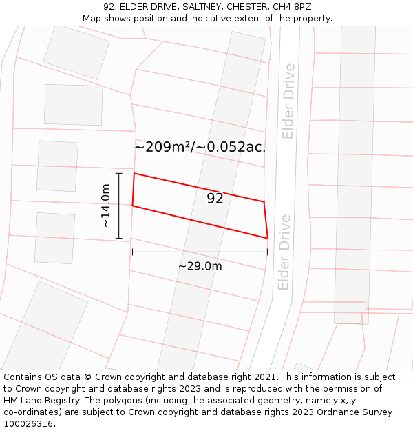 92, ELDER DRIVE, SALTNEY, CHESTER, CH4 8PZ: Plot and title map