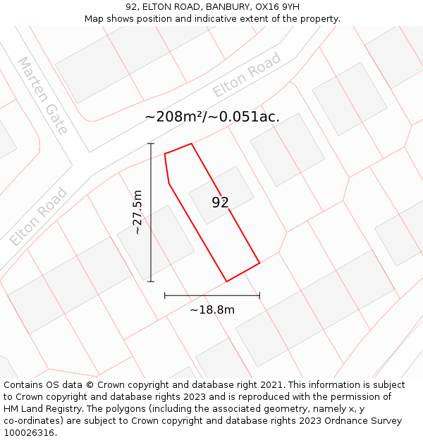 92, ELTON ROAD, BANBURY, OX16 9YH: Plot and title map