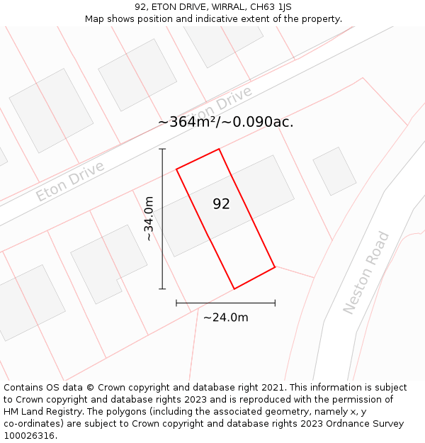 92, ETON DRIVE, WIRRAL, CH63 1JS: Plot and title map