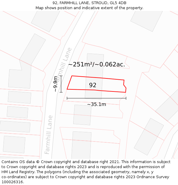 92, FARMHILL LANE, STROUD, GL5 4DB: Plot and title map