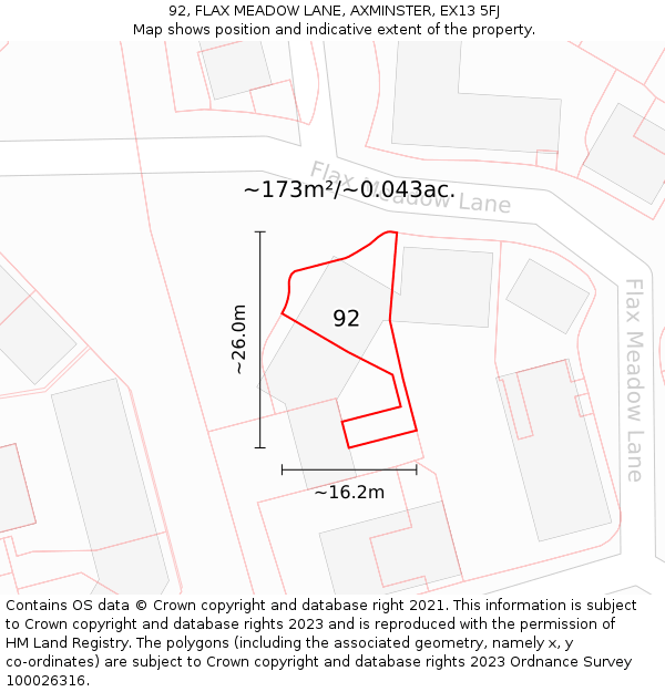 92, FLAX MEADOW LANE, AXMINSTER, EX13 5FJ: Plot and title map