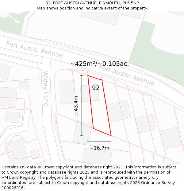 92, FORT AUSTIN AVENUE, PLYMOUTH, PL6 5NP: Plot and title map