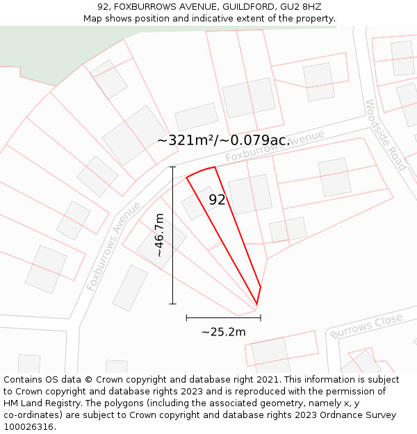 92, FOXBURROWS AVENUE, GUILDFORD, GU2 8HZ: Plot and title map