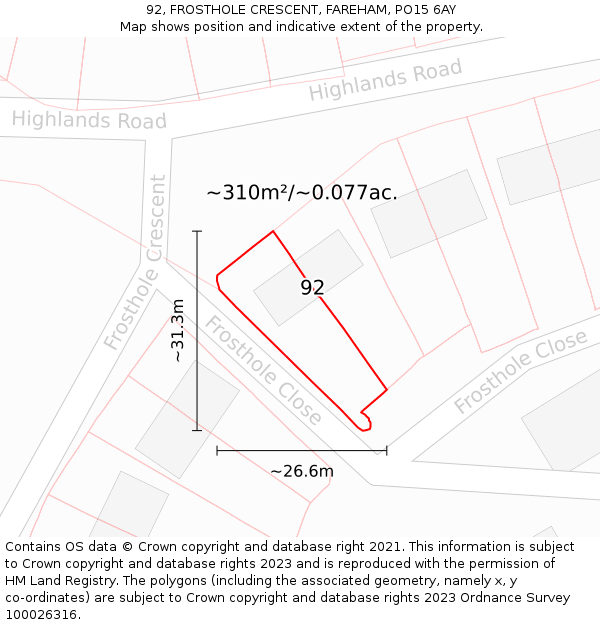 92, FROSTHOLE CRESCENT, FAREHAM, PO15 6AY: Plot and title map