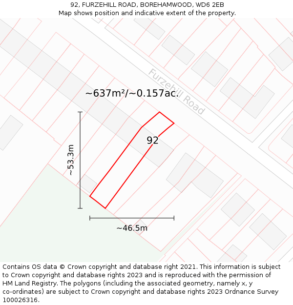 92, FURZEHILL ROAD, BOREHAMWOOD, WD6 2EB: Plot and title map