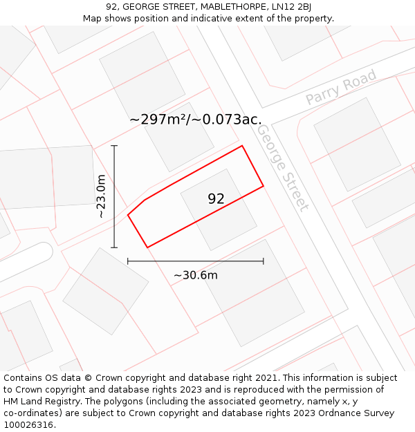 92, GEORGE STREET, MABLETHORPE, LN12 2BJ: Plot and title map