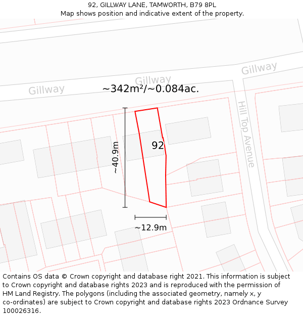 92, GILLWAY LANE, TAMWORTH, B79 8PL: Plot and title map