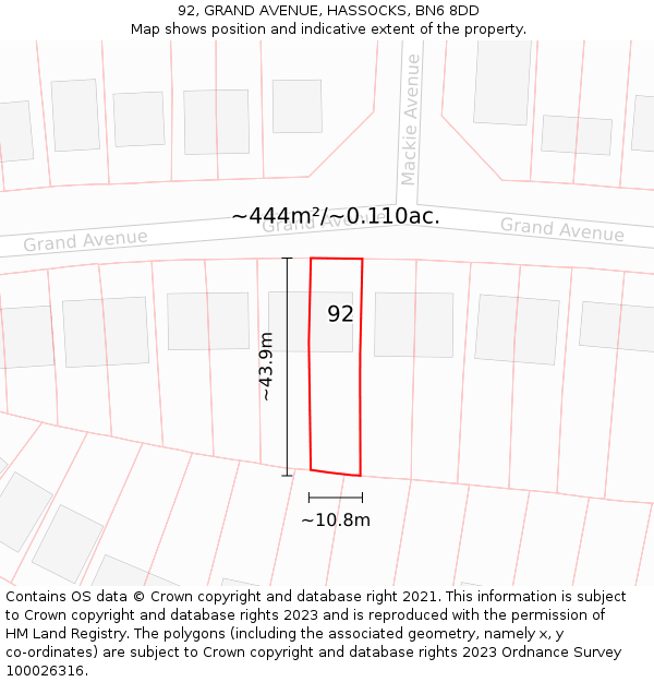 92, GRAND AVENUE, HASSOCKS, BN6 8DD: Plot and title map