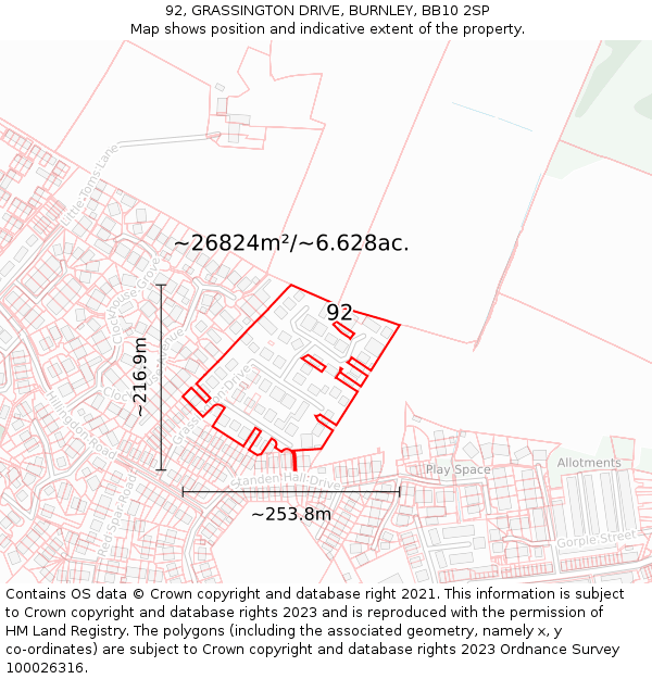 92, GRASSINGTON DRIVE, BURNLEY, BB10 2SP: Plot and title map