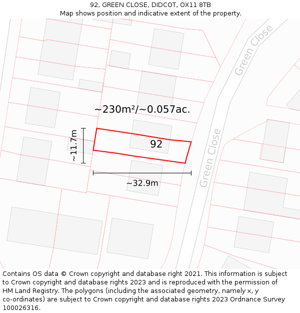 92, GREEN CLOSE, DIDCOT, OX11 8TB: Plot and title map