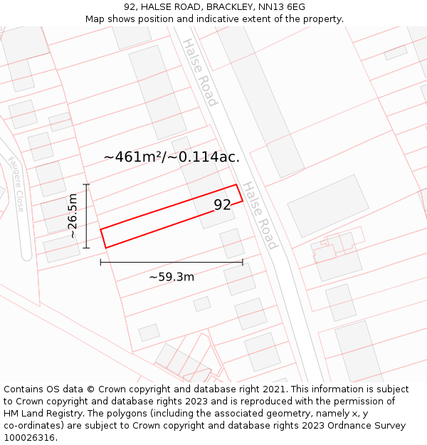 92, HALSE ROAD, BRACKLEY, NN13 6EG: Plot and title map