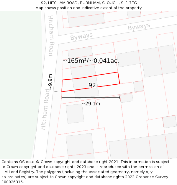 92, HITCHAM ROAD, BURNHAM, SLOUGH, SL1 7EG: Plot and title map