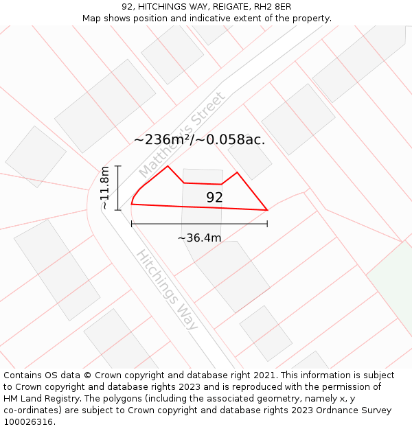 92, HITCHINGS WAY, REIGATE, RH2 8ER: Plot and title map