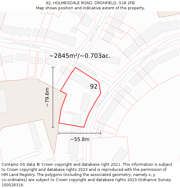 92, HOLMESDALE ROAD, DRONFIELD, S18 2FB: Plot and title map