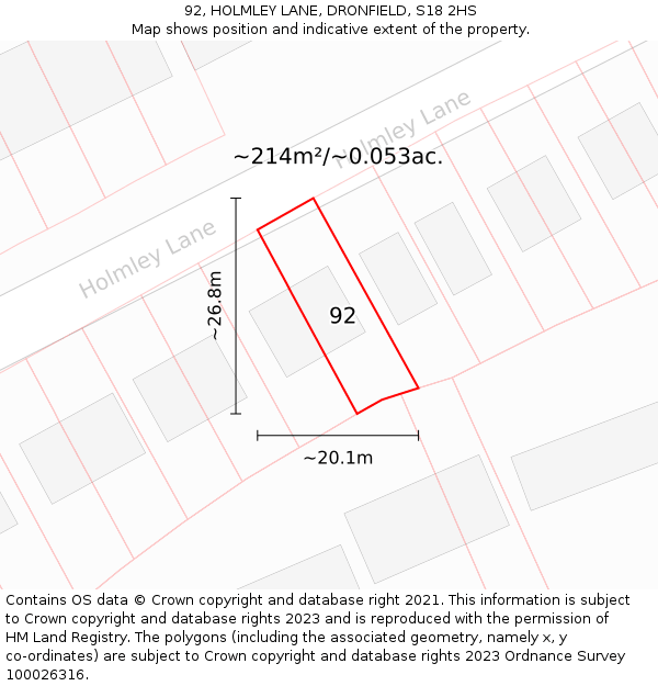 92, HOLMLEY LANE, DRONFIELD, S18 2HS: Plot and title map