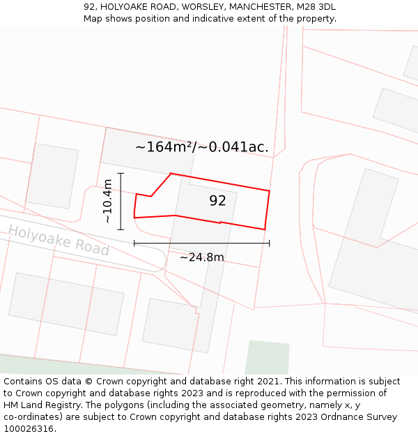 92, HOLYOAKE ROAD, WORSLEY, MANCHESTER, M28 3DL: Plot and title map