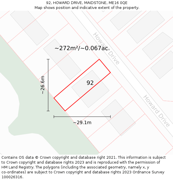 92, HOWARD DRIVE, MAIDSTONE, ME16 0QE: Plot and title map