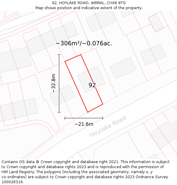 92, HOYLAKE ROAD, WIRRAL, CH46 8TG: Plot and title map