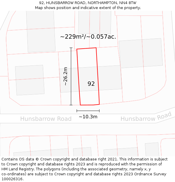 92, HUNSBARROW ROAD, NORTHAMPTON, NN4 8TW: Plot and title map