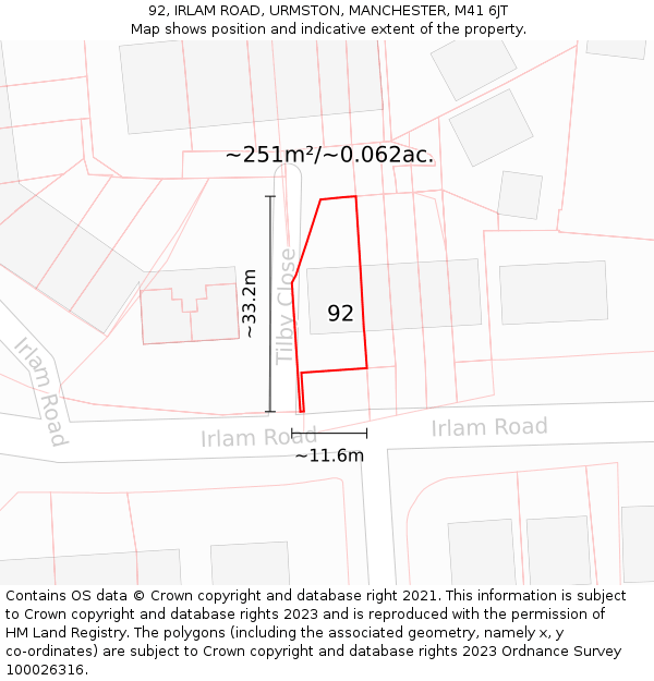 92, IRLAM ROAD, URMSTON, MANCHESTER, M41 6JT: Plot and title map