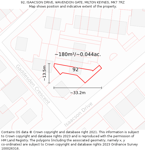 92, ISAACSON DRIVE, WAVENDON GATE, MILTON KEYNES, MK7 7RZ: Plot and title map