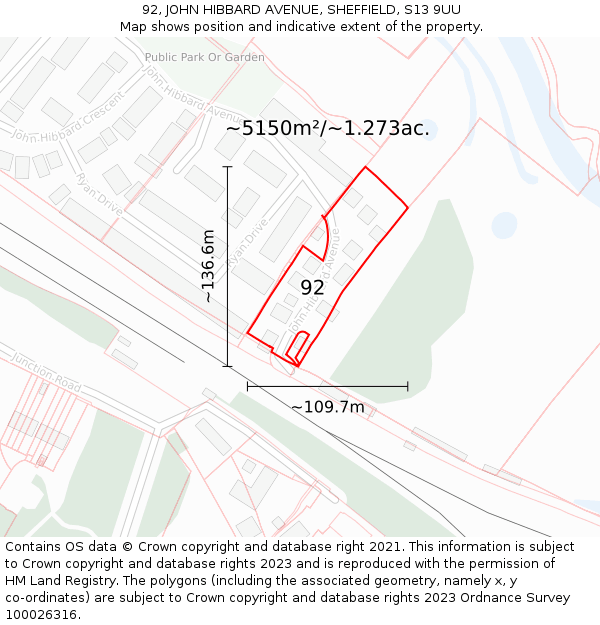 92, JOHN HIBBARD AVENUE, SHEFFIELD, S13 9UU: Plot and title map