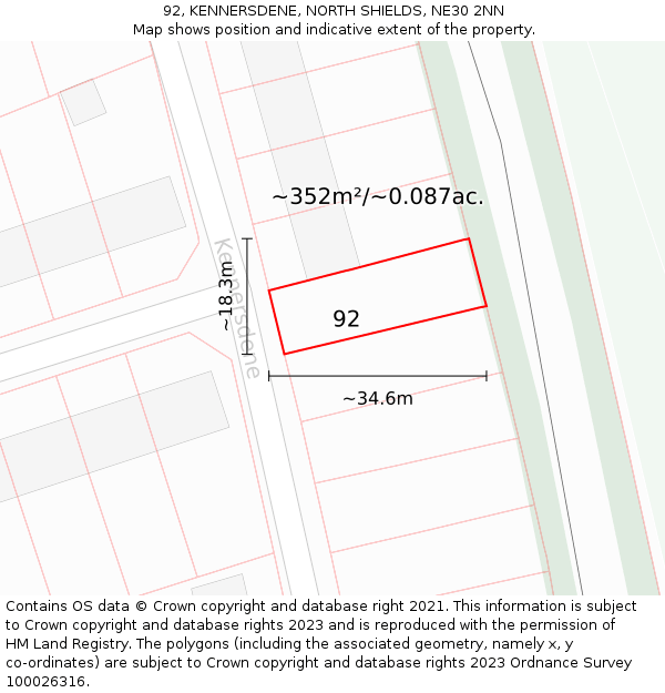 92, KENNERSDENE, NORTH SHIELDS, NE30 2NN: Plot and title map