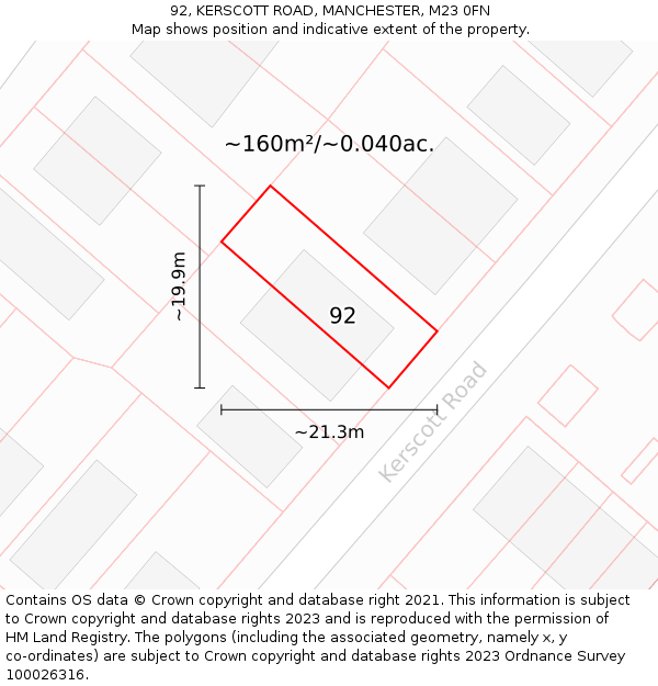 92, KERSCOTT ROAD, MANCHESTER, M23 0FN: Plot and title map