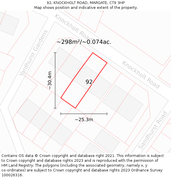 92, KNOCKHOLT ROAD, MARGATE, CT9 3HP: Plot and title map