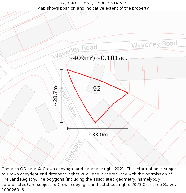 92, KNOTT LANE, HYDE, SK14 5BY: Plot and title map
